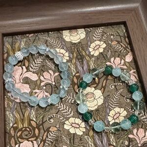 Chic Aquamarine and Emerald Beaded Bracelet Set